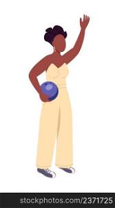Beautiful woman with bowling ball semi flat color vector character. Standing figure. Full body person on white. Simple cartoon style illustration for web graphic design and animation. Beautiful woman with bowling ball semi flat color vector character