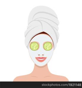 beautiful woman with facial mask of cucumber slices on face. beautiful woman with facial mask