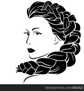 Beautiful woman with fluffy braided plait, vector illustration isolated on the white background