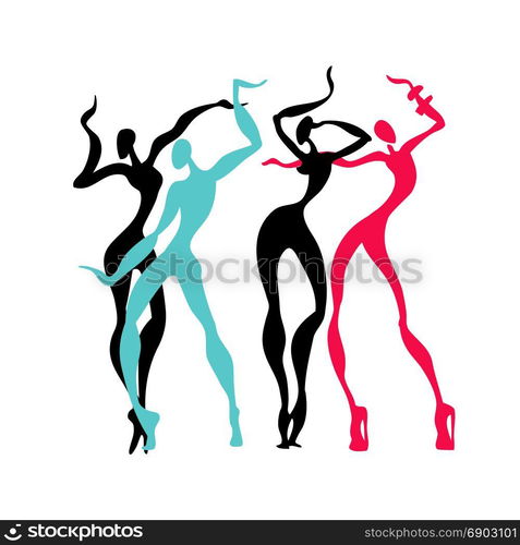 Beautiful women. Dancing silhouettes.. Dancing silhouettes. Dancer Beautiful women. Vector Illustration