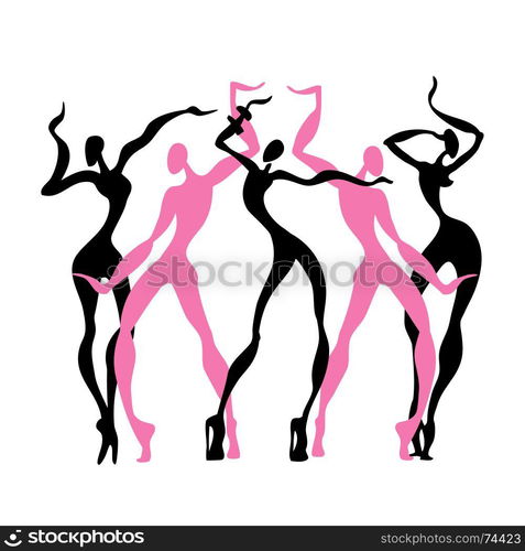 Beautiful women. Dancing silhouettes.. Dancing silhouettes. Dancer Beautiful women. Vector Illustration