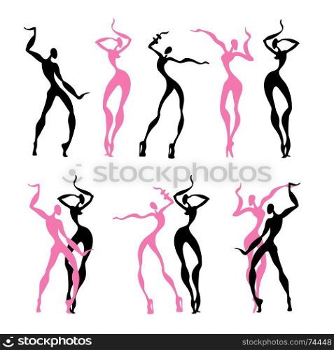 Beautiful women. Dancing silhouettes.. Dancing silhouettes. Dancer Beautiful women. Vector Illustration