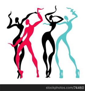 Beautiful women. Dancing silhouettes.. Dancing silhouettes. Dancer Beautiful women. Vector Illustration
