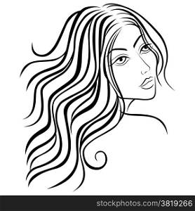 Beautiful women head with long hair, sketching vector illustration