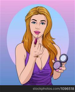 Beautiful women make-up Fashion Illustration vector On pop art comic style Colorful background