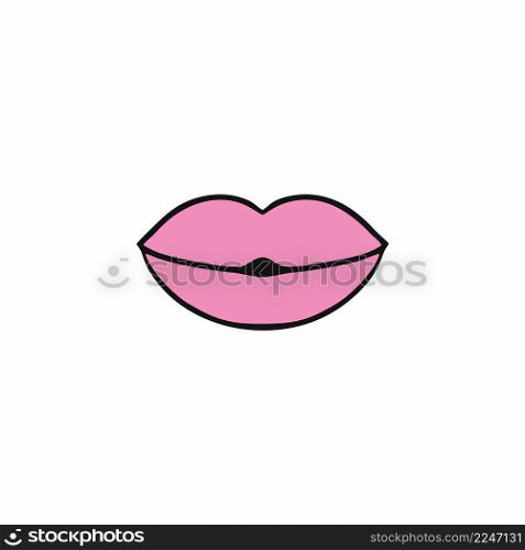 Beautiful women’s lips with pink lipstick. A woman’s kiss. Vector icon for Valentine’s day.