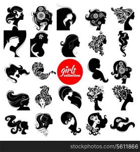 Beautiful women silhouette. Girls collection. Set of vector illustrations