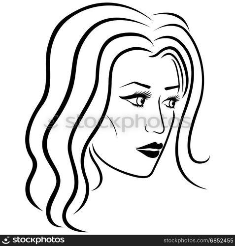 Beautiful women with big eyes and long hair, vector outline. Beautiful ...