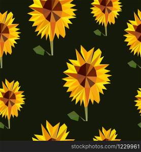 Beautiful yellow flower low poly illustration. Tulip seamless pattern. Low poly vector design pattern. Vector flowers seamless pattern low poly style