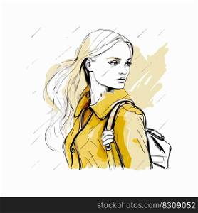 Beautiful young blonde hair woman with bag. Vector illustration desing.