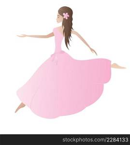 Beautiful young girl wearingπnk dress dancing isolated on white background. Vector illustration.