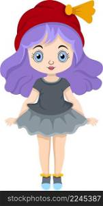 beautiful young girl with purple hair wearing a cute short skirt, cartoon character design