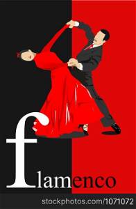 Beautiful young woman dancing flamenco poster. Vector illustration