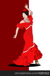 Beautiful young woman dancing flamenco. Vector illustration