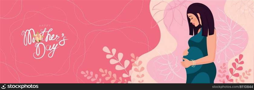 Beautiful young woman hugging her belly banner Vector Image