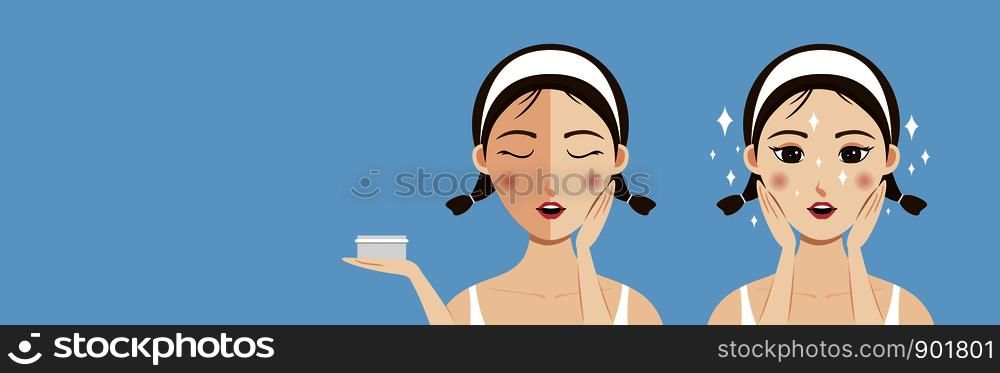 Beautiful young woman with clean fresh skin with copy space vector illustration