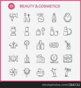 Beauty And Cosmetics Hand Drawn Icons Set For Infographics, Mobile UX/UI Kit And Print Design. Include: Face, Foundation, Liquid, Makeup, Beauty, Brush, Makeup, Beauty, Icon Set - Vector