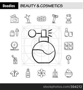 Beauty And Cosmetics Hand Drawn Icons Set For Infographics, Mobile UX/UI Kit And Print Design. Include: Face, Foundation, Liquid, Makeup, Beauty, Brush, Makeup, Beauty, Icon Set - Vector