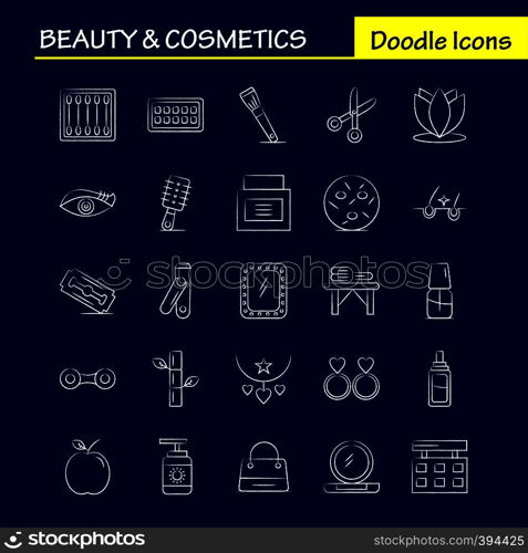 Beauty And Cosmetics Hand Drawn Icons Set For Infographics, Mobile UX/UI Kit And Print Design. Include: Beauty, Buds, Cotton, Makeup, Woman, Cosmetic, Beauty, Love, Icon Set - Vector