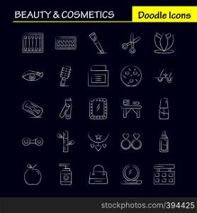 Beauty And Cosmetics Hand Drawn Icons Set For Infographics, Mobile UX/UI Kit And Print Design. Include: Beauty, Buds, Cotton, Makeup, Woman, Cosmetic, Beauty, Love, Icon Set - Vector