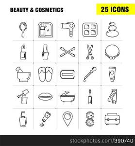 Beauty And Cosmetics Line Icon for Web, Print and Mobile UX/UI Kit. Such as: Jewel, Necklace, Present, Lips, Cosmetic, Mouth, Beauty, Clothes, Pictogram Pack. - Vector