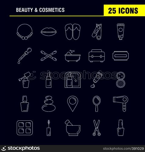 Beauty And Cosmetics Line Icon for Web, Print and Mobile UX/UI Kit. Such as: Jewel, Necklace, Present, Lips, Cosmetic, Mouth, Beauty, Clothes, Pictogram Pack. - Vector