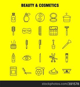 Beauty And Cosmetics Line Icon for Web, Print and Mobile UX/UI Kit. Such as: Bowl, Food, Kitchen, Beauty, Cosmetic, Makeup, Powder, Puff, Pictogram Pack. - Vector