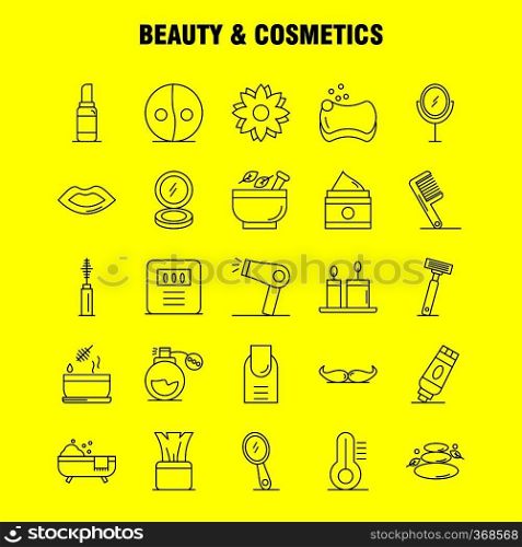 Beauty And Cosmetics Line Icons Set For Infographics, Mobile UX/UI Kit And Print Design. Include  Beauty, Cosmetic, Lipstick, Cosmetic, Mortar, Natural, Vessel, Flower, Icon Set - Vector
