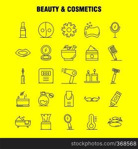 Beauty And Cosmetics Line Icons Set For Infographics, Mobile UX/UI Kit And Print Design. Include  Beauty, Cosmetic, Lipstick, Cosmetic, Mortar, Natural, Vessel, Flower, Icon Set - Vector