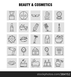 Beauty And Cosmetics Line Icons Set For Infographics, Mobile UX/UI Kit And Print Design. Include: Beauty, Cosmetic, Lipstick, Cosmetic, Mortar, Natural, Vessel, Flower, Icon Set - Vector