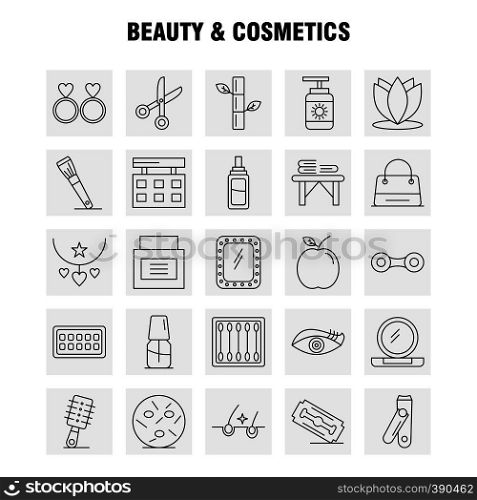 Beauty And Cosmetics Line Icons Set For Infographics, Mobile UX/UI Kit And Print Design. Include: Beauty, Buds, Cotton, Makeup, Woman, Cosmetic, Beauty, Love, Icon Set - Vector