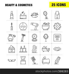 Beauty And Cosmetics Line Icons Set For Infographics, Mobile UX/UI Kit And Print Design. Include: Beauty, Cosmetic, Lipstick, Cosmetic, Mortar, Natural, Vessel, Flower, Icon Set - Vector
