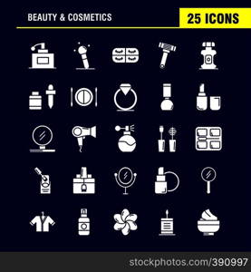 Beauty And Cosmetics Solid Glyph Icons Set For Infographics, Mobile UX/UI Kit And Print Design. Include: Face, Foundation, Liquid, Makeup, Beauty, Brush, Makeup, Beauty, Icon Set - Vector