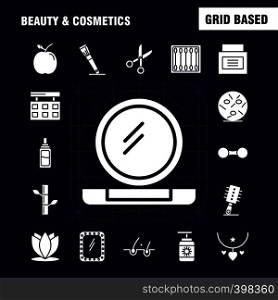 Beauty And Cosmetics Solid Glyph Icons Set For Infographics, Mobile UX/UI Kit And Print Design. Include: Beauty, Buds, Cotton, Makeup, Woman, Cosmetic, Beauty, Love, Icon Set - Vector