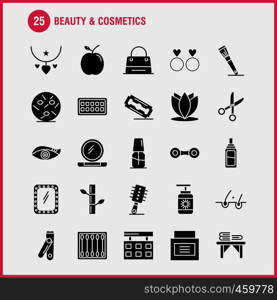 Beauty And Cosmetics Solid Glyph Icons Set For Infographics, Mobile UX/UI Kit And Print Design. Include: Beauty, Buds, Cotton, Makeup, Woman, Cosmetic, Beauty, Love, Icon Set - Vector