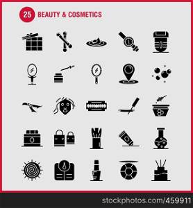 Beauty And Cosmetics Solid Glyph Icons Set For Infographics, Mobile UX/UI Kit And Print Design. Include: Blade, Cut, Razor, Cosmetic, Location, Cosmetic, Beauty, Bath, Icon Set - Vector