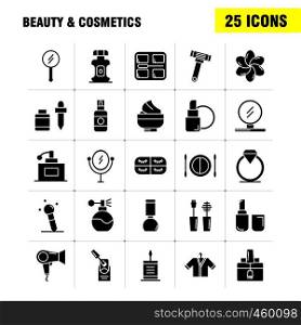 Beauty And Cosmetics Solid Glyph Icons Set For Infographics, Mobile UX/UI Kit And Print Design. Include: Face, Foundation, Liquid, Makeup, Beauty, Brush, Makeup, Beauty, Icon Set - Vector