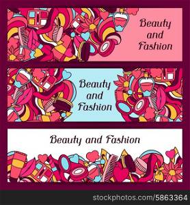 Beauty and fashion banners design with cosmetic accessories. Beauty and fashion banners design with cosmetic accessories.