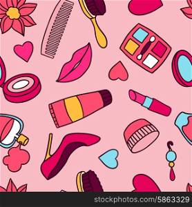 Beauty and fashion seamless pattern with cosmetic accessories. Beauty and fashion seamless pattern with cosmetic accessories.