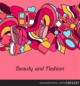 Beauty and fashion seamless pattern with cosmetic accessories. Beauty and fashion seamless pattern with cosmetic accessories.