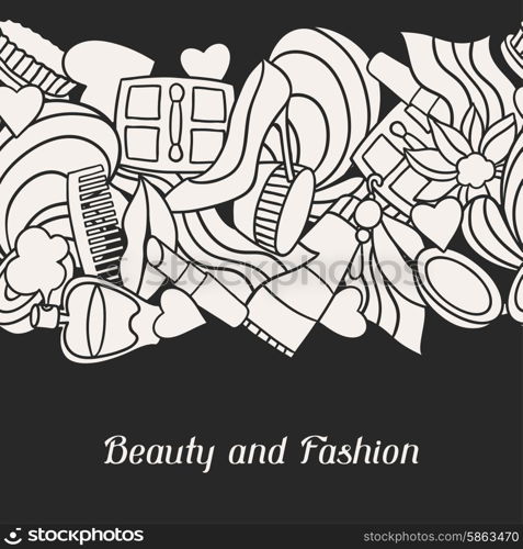 Beauty and fashion seamless pattern with cosmetic accessories. Beauty and fashion seamless pattern with cosmetic accessories.