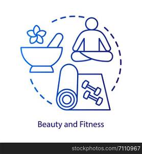 Beauty and healthy lifestyle concept icon. Spa center, natural cosmetics idea thin line illustration. Gym training, workout, yoga, meditation practice. Vector isolated outline drawing. Editable stroke