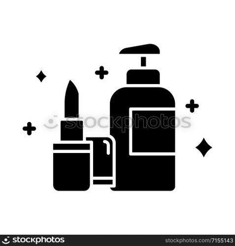 Beauty and personal care glyph icon. Makeup and skincare. Decorative cosmetics. E commerce department, online shopping categories. Silhouette symbol. Negative space. Vector isolated illustration