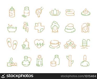 Beauty and spa icon. Woman relax aromatherapy nature herbal treatment massage hot stone and flowers small pool vector icon. Illustration of spa and beauty, medical cosmetic for massage. Beauty and spa icon. Woman relax aromatherapy nature herbal treatment massage hot stone and flowers small pool vector icon