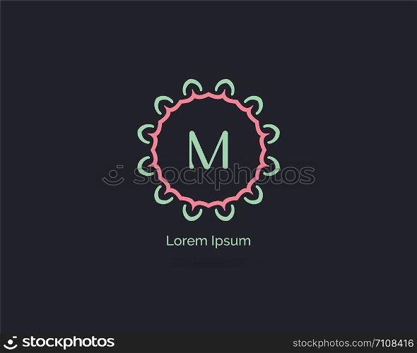 Beauty and spa letter M logo vector design. M letter vector icon. Cosmetics brand mandala style illustration.