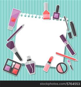 Beauty background with icons cosmetics.