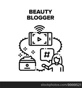 Beauty Blogger Vector Icon Concept. Beauty Blogger Occupation, Woman Recording Video And Giving Advice And Review About Cosmetics And Perfume. Fashion Vlogger Channel Black Illustration. Beauty Blogger Vector Black Illustrations