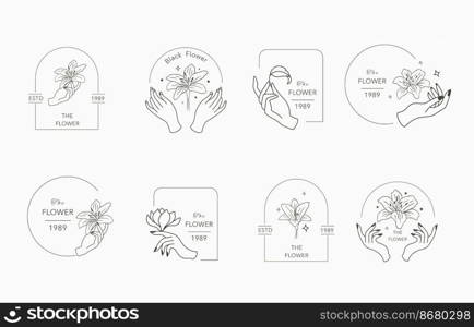 Beauty boho icon collection with hand, lily.Vector illustration for icon,sticker,printable and tattoo