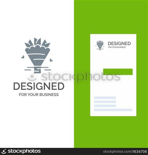 Beauty, Bouquet, Flowers, Wedding Grey Logo Design and Business Card Template