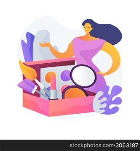 Beauty box abstract concept vector illustration. Subscription box, monthly gift delivery, beauty products, personalised cosmetics selection, membership, skin and hair care abstract metaphor.. Beauty box abstract concept vector illustration.